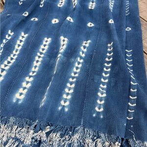 Vintage African Indigo Denim Shibori Mudcloth 56” L x 45” W Textile | No. 163
